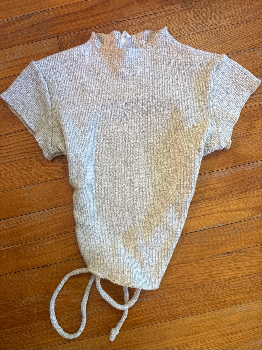 Ribbed Knit Short-Sleeve Top in Grey/Tan - open back but classy!
